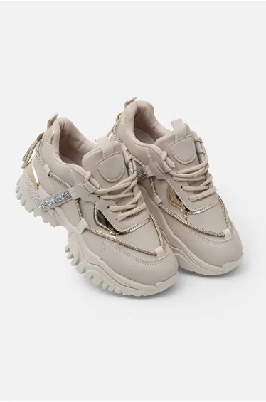 Lemonade Crystal Track Luxe Chunky Trainers Beige