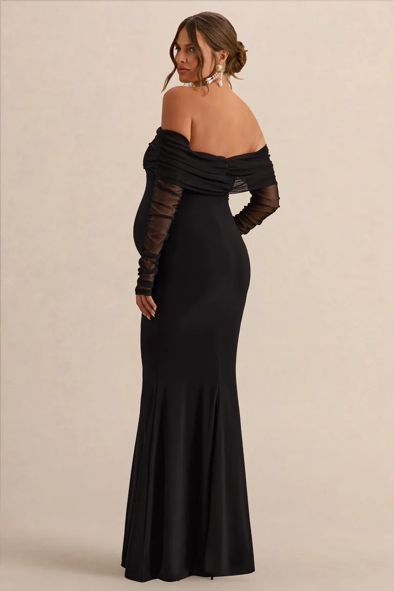 Pretty Perfect | Black Maternity Bardot-Neck Maxi Dress - 1