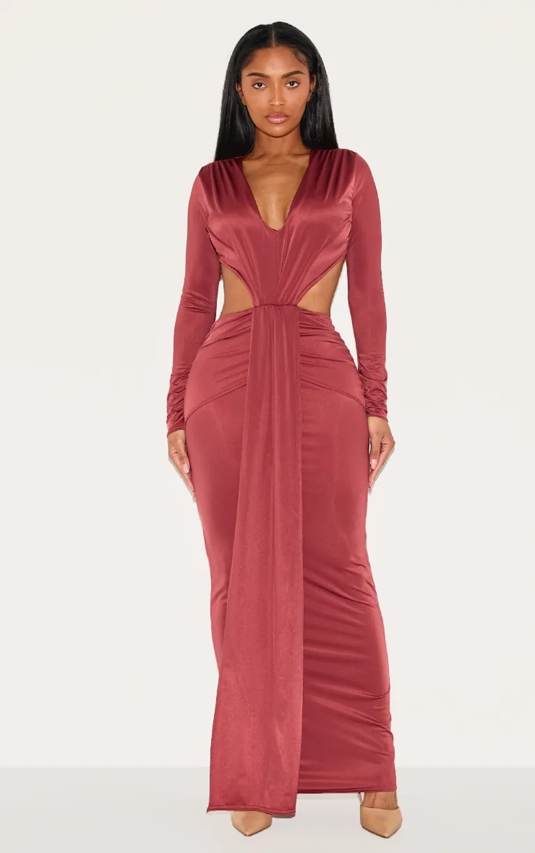 Shape Burgundy Deep Plunge Open Back Maxi Dress Prettylittlething : Party  Dresses : VogaCloset Bahrain