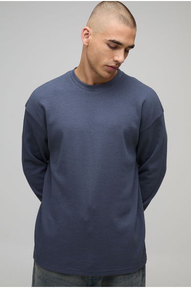 Oversized Waffle Long Sleeve T-Shirt - charcoal