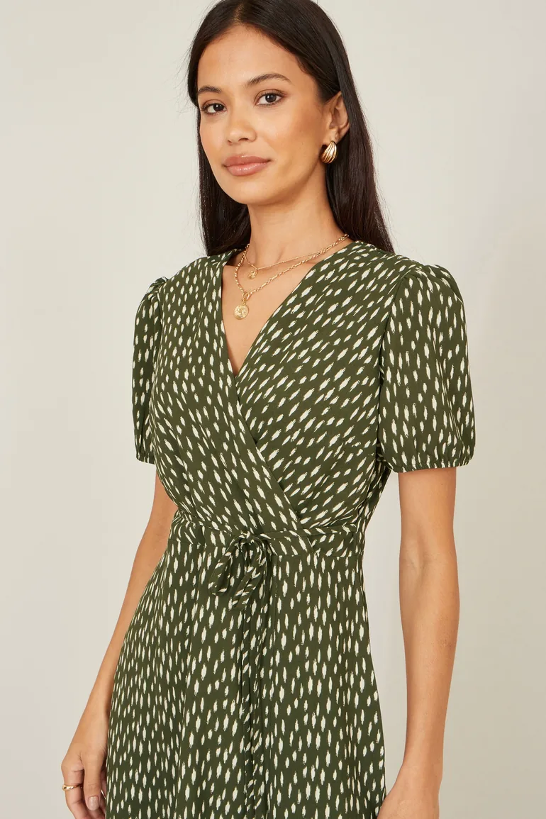 green spot wrap dress Yumi Green Spot Wrap Midi Tea Dress Yumi Multicolour : Day Dresses :  VogaCloset Oman