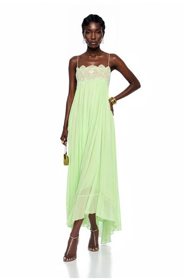 Luciana Emerald Green Sleeveless Maxi Dress with Lace Panels