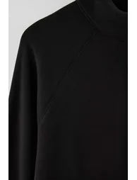 Black Regular Fit Stand Collar Zippered Wide Leg Thick Knitted Tracksuit Set - 6