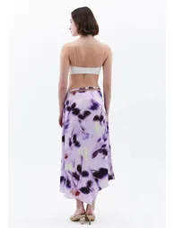 High Waist Long Skirt With Asymmetric Buckle Detail - BLUR COMB - 4