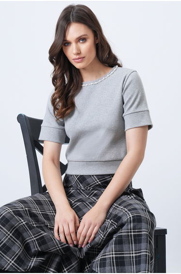 Women's Grimelange Crew Neck Pearls Knitwear Blouse