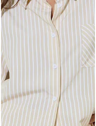 Yellow Striped Short Sleeve Shirt and Wide Leg Pants Set - 3