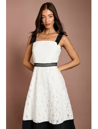 Bow Shoulder Floral Lace Midi Dress - 1