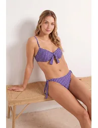 Navy Blue-White Polka Dot Balconette Brief High Waist Uncapped Bikini Set - 1