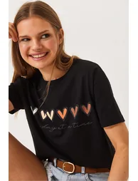 Women's Short Sleeve Colorful Heart Printed Basic T-Shirt - 3
