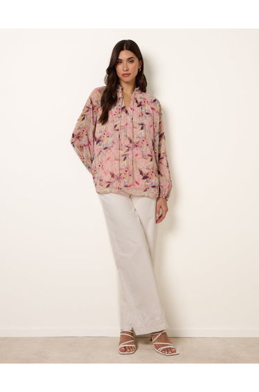 Watercolour Floral Printed Tie Front Blouse