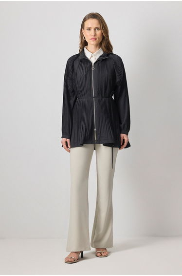 PLEATED FRONT ZIPPERED JACKET