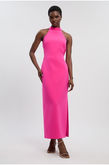 Petite Soft Tailored Halter Neck Open Back Maxi Dress