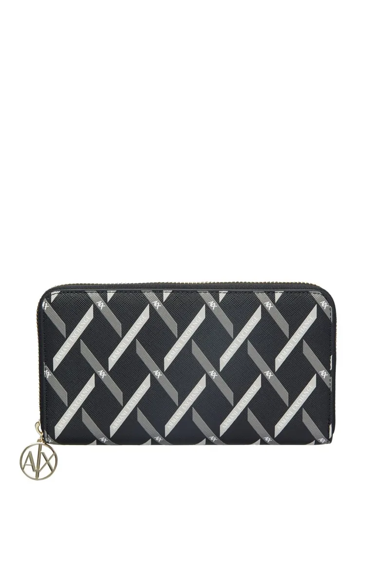 Jane All Over Print Large Zip Around Wallet Black