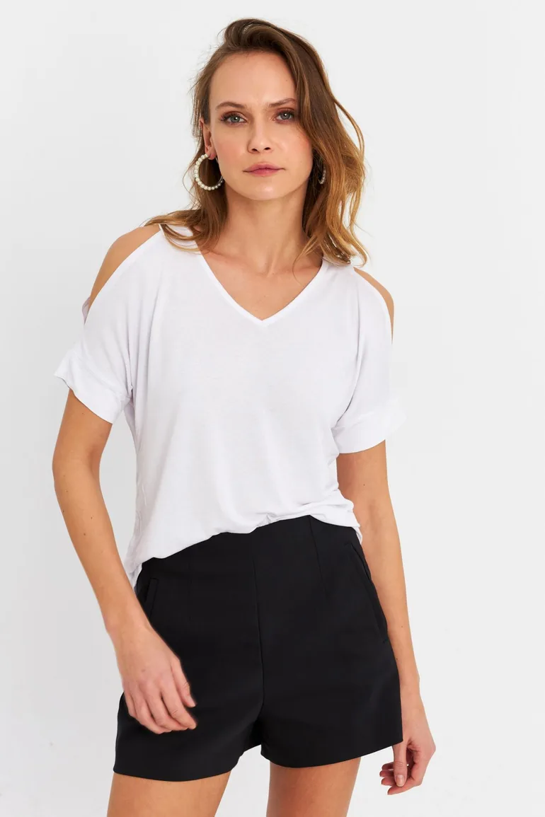 Women's White Off Shoulders Blouse - 3