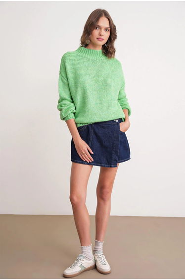 Mixray Relaxed Fit Crew Neck Thick Knit Sweater