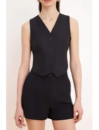 Black Fitted Vest with Tie Detail on the Back - 1