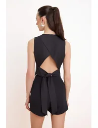 Black Fitted Vest with Tie Detail on the Back - 2