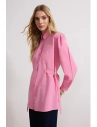 Pink Regular Terrycotton Plain Woven Buckle Belt Detail Hijab Shirt