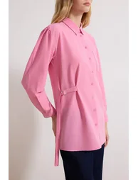 Pink Regular Terrycotton Plain Woven Buckle Belt Detail Hijab Shirt - 2
