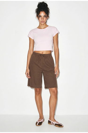 LUCCI High-Waist Wide-Leg Cotton Blend Shorts