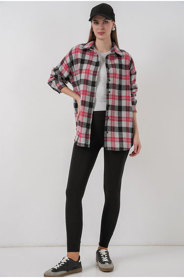 Women's plaid oversized lumberjack shirt pomegranate