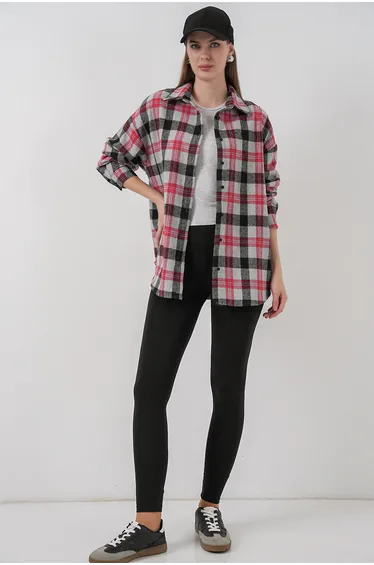 Women's plaid oversized lumberjack shirt  pomegranate