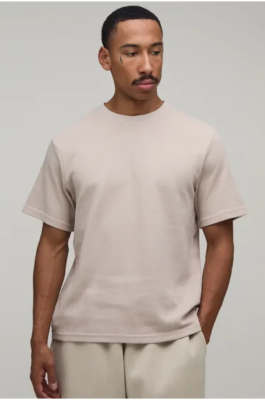 Essential Regular Fit Waffle T-Shirt - stone