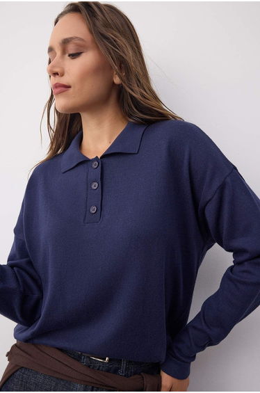 Wardrobe Essentials Navy Blue*001 Premium Yarn Plain Wide Pattern Knit Sweater