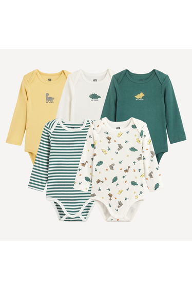 Pack of 5 Long Sleeve Cutaway Shoulder Bodysuits