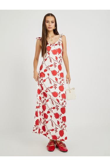 Floral Print Round Neck Strappy Maxi Dress