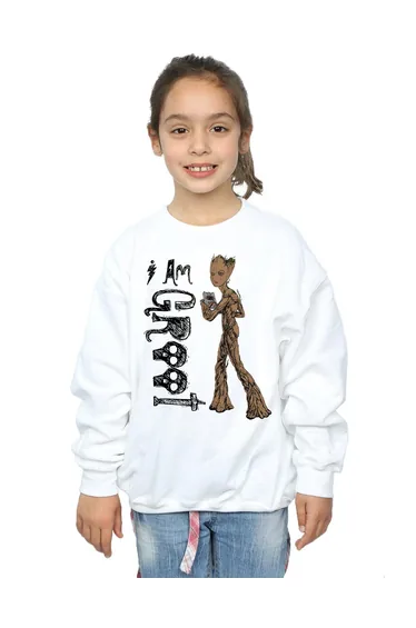 Avengers Infinity War Girls I Am Teenage Groot Cotton Sweatshirt - White