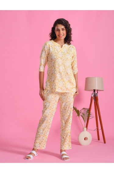 Printed Notch Neck Top and Pyjama Set