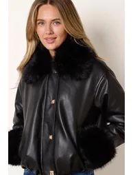 Faux Fur Collar & Cuff Cropped Jacket