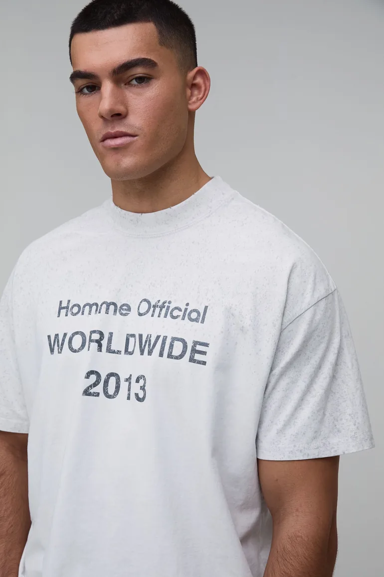 White Oversized Homme Official Print T-Shirt - white - 3