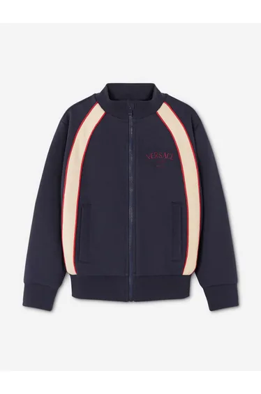 Versace Boys Logo Zip Up Top in Black