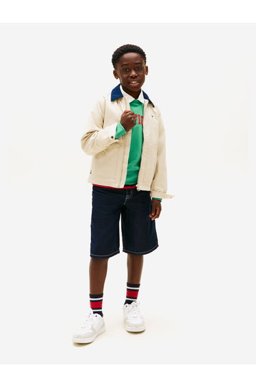 Tommy Hilfiger Boys Contrast Collar Cotton Jacket in Beige