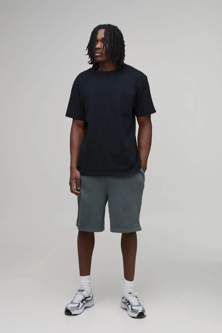 Tall Baggy Fit Heavyweight Washed Embroidered Loopback Short - vintage khaki - 3