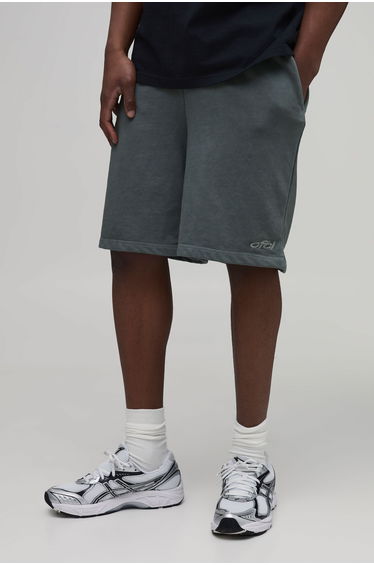 Tall Baggy Fit Heavyweight Washed Embroidered Loopback Short - vintage khaki