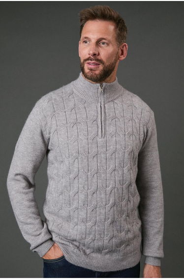 Light Grey Cable Half Zip Jumper