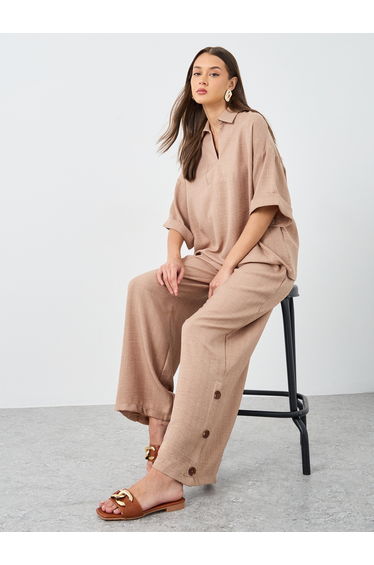 Oversized Short Sleeve Top and Wide Leg Pants Modest Set