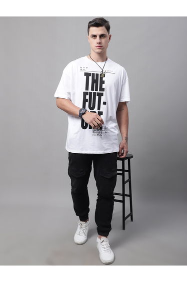 Men White Graphic Print Oversized T-Shirt