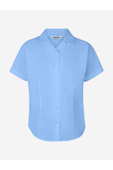 Zeco Girls School Fitted Short Sleeve Revere Collar Blouse in Blue