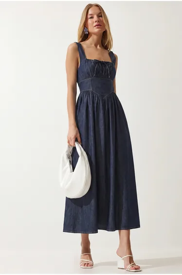 ISTANBUL Sleeveless Cotton Denim Midi Dress