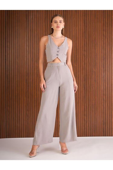 Grey Crop Waistcoat and Straight Pants Co-Ords
