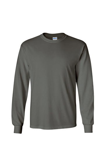 Gildan Mens Plain Crew Neck Ultra Cotton Long Sleeve T-Shirt - Charcoal