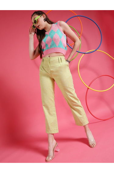 Women Green Straight Fit Crop Pants