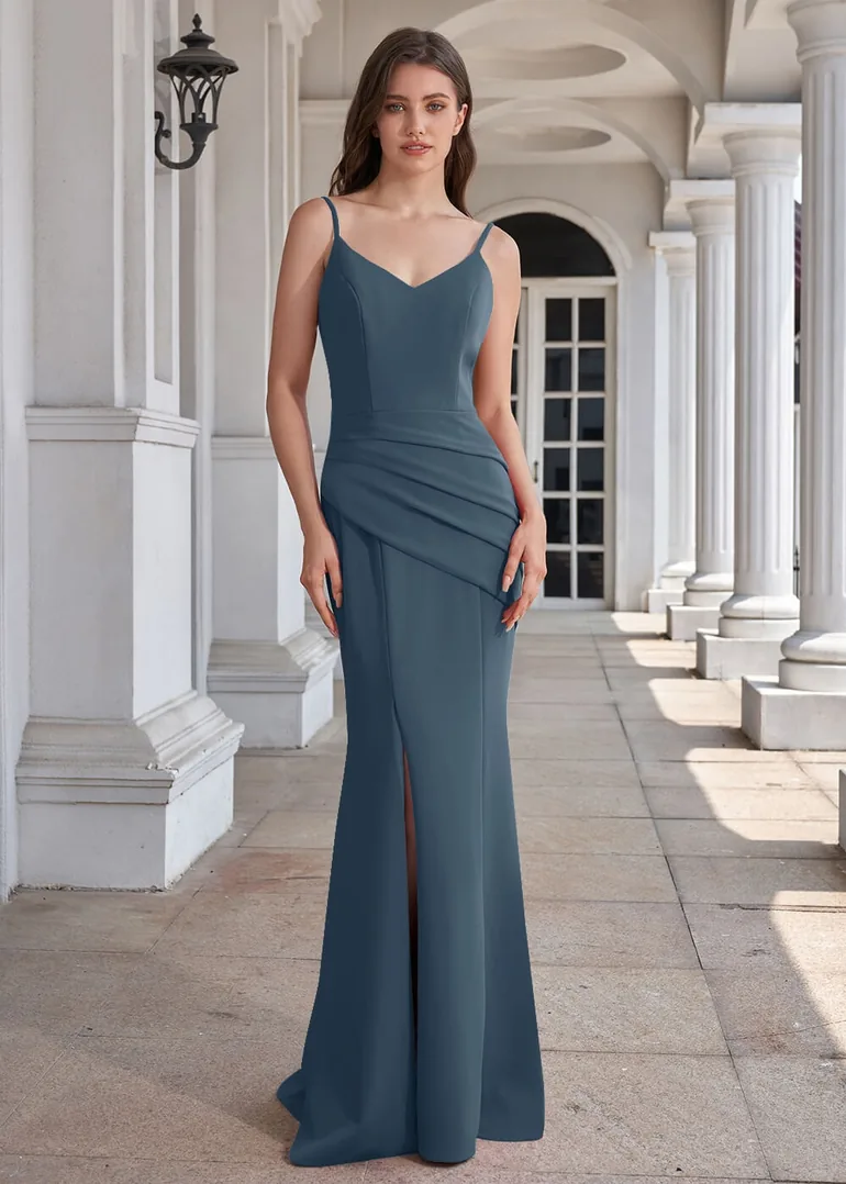 V-neck Spaghetti Strap Open Back Stretch Crepe Mermaid Long Bridesmaid Dress  Leely : Dresses : VogaCloset Oman