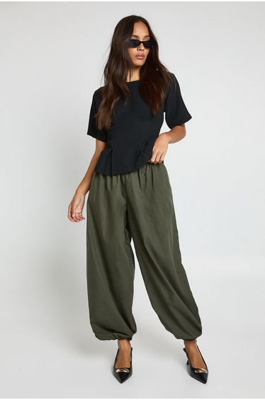 Ottoman Rib Cinched Waist T-shirt - black