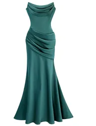 Marilou Green Ruched Satin Maxi Dress - 4