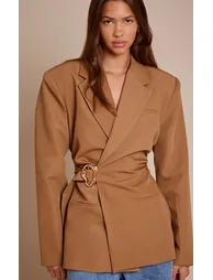 Camel Belted Trim Detail Blazer - 1